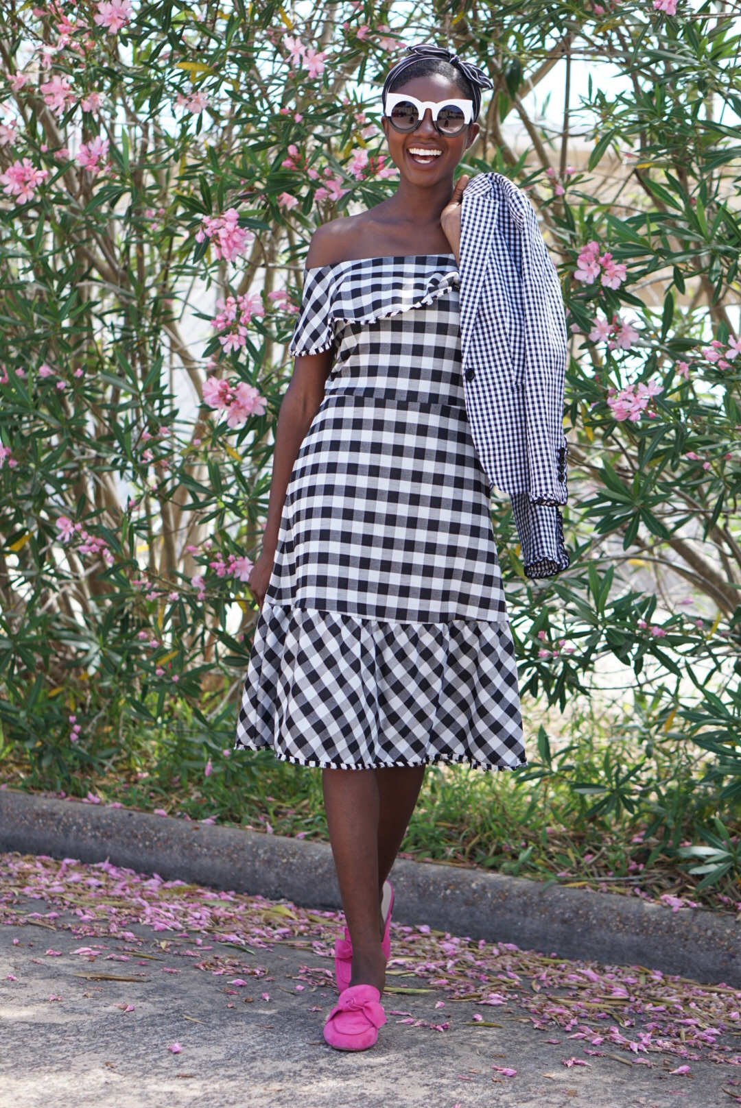 twa, short natural hair styles, 4b hair, 4c hair, nude lip color for brown girls, gingham dress, ann taylor dress, off the shoulder dress, summer trends, beauty photography, floral beauty 