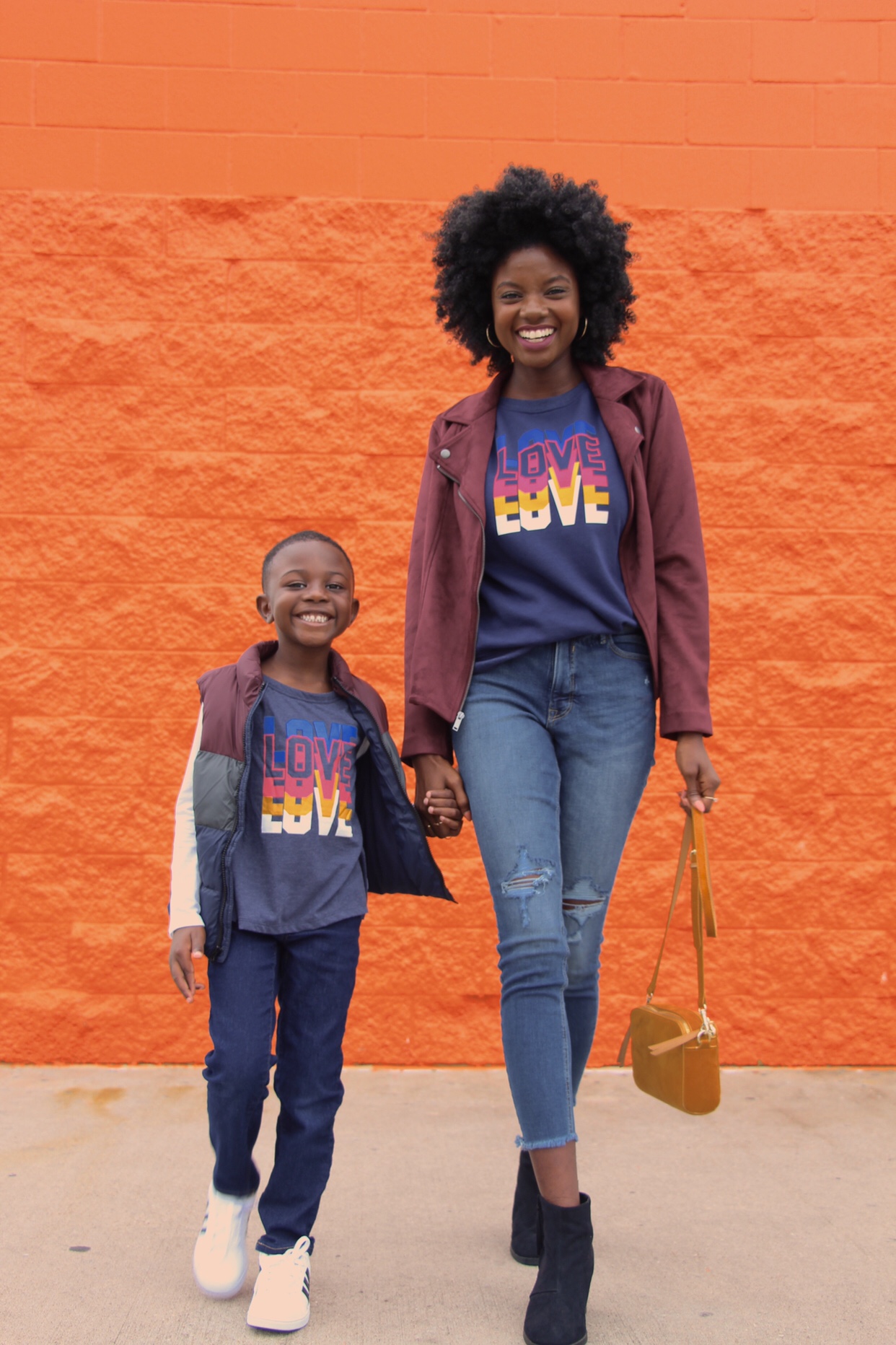 twinning, mini me looks for mothers and sons, mini me looks for boy moms, natural hair, afro extensions, long natural hair, Brandy Gueary, Authentically B, family fashion, fall fashion