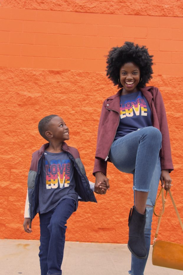twinning, mini me looks for mothers and sons, mini me looks for boy moms, natural hair, afro extensions, long natural hair, Brandy Gueary, Authentically B, family fashion, fall fashion,