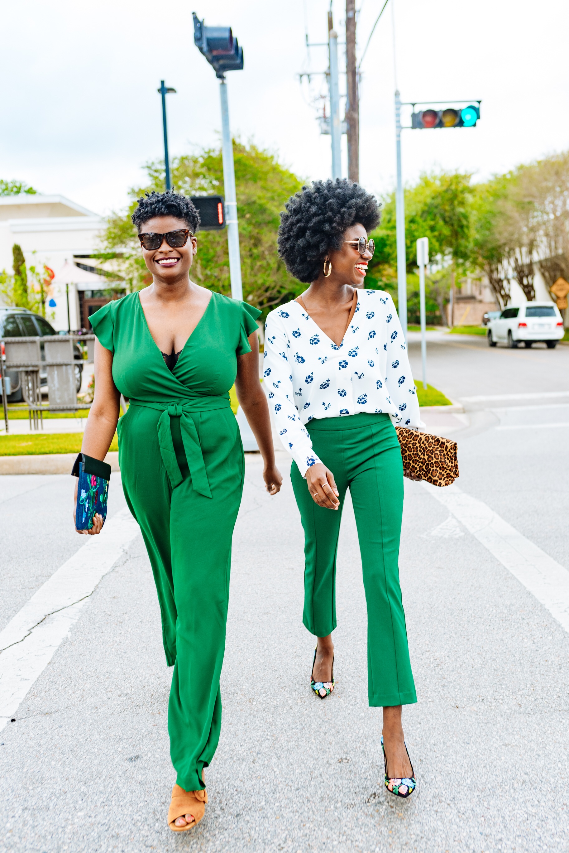 River Oaks Shopping Center, sister photos, natural hair, green spring outfits, tapered afro, twa, natural hair fro, girls day out ideas