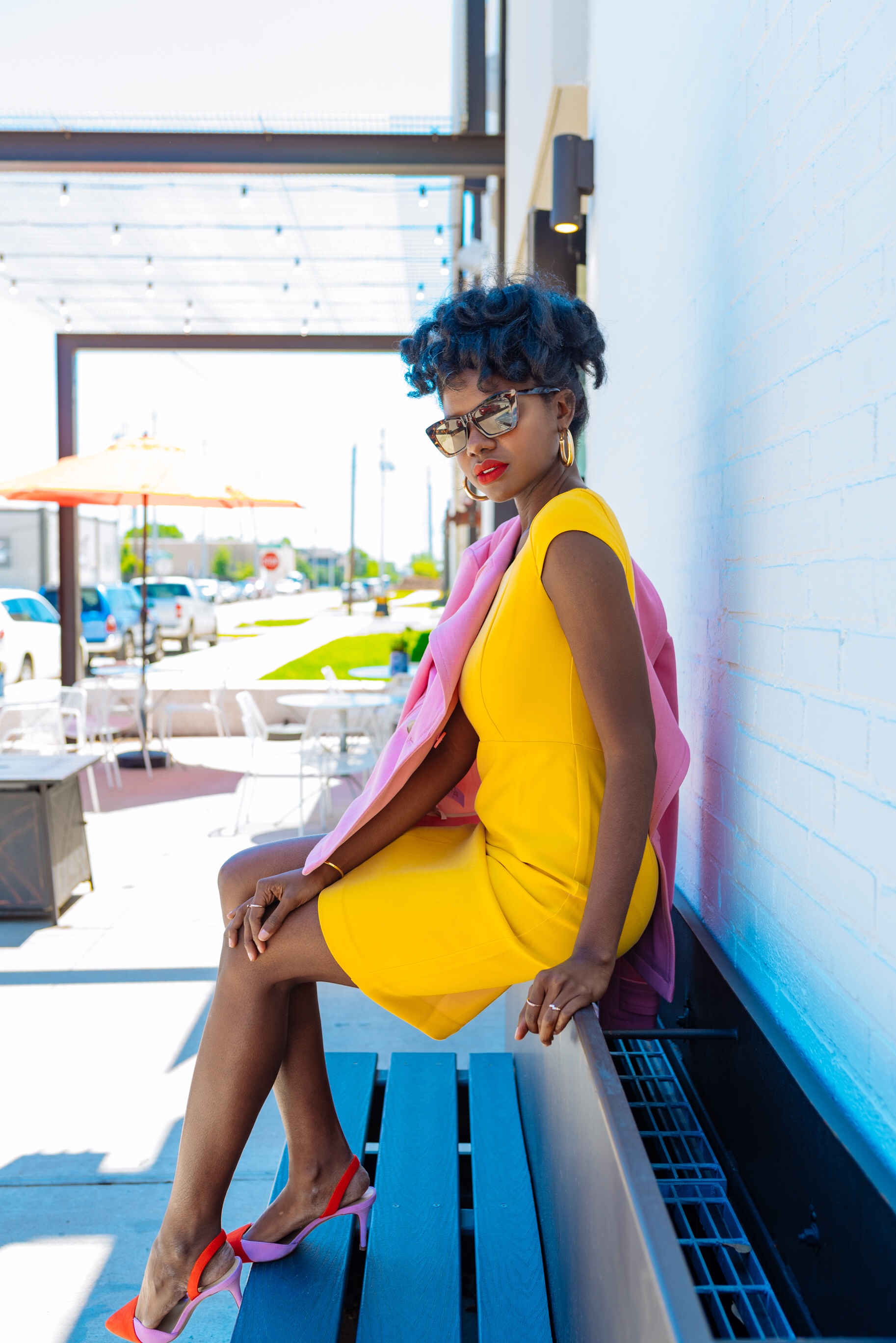 short trench coat, pink trench coat, Easter Sunday, Easter Dresses for women, Easter Sunday outfit ideas, suede sling back heels, color blocked shoes, how to style a short trench coat, natural hair, short natural hair, 4bhair, 4chair , easy natural hair styles, Authentically B