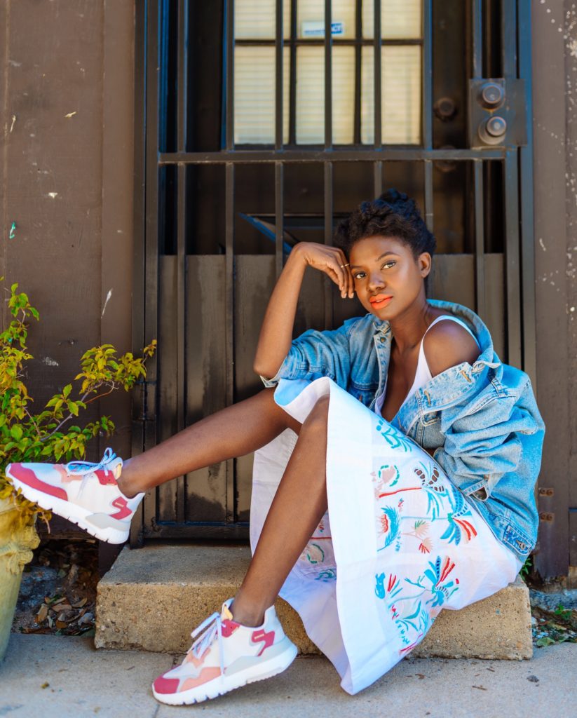 sneakers with a dress, how to wear sneakers with a dress, natural hair, top black style blogger, adidas nite jogger, Houston blogger